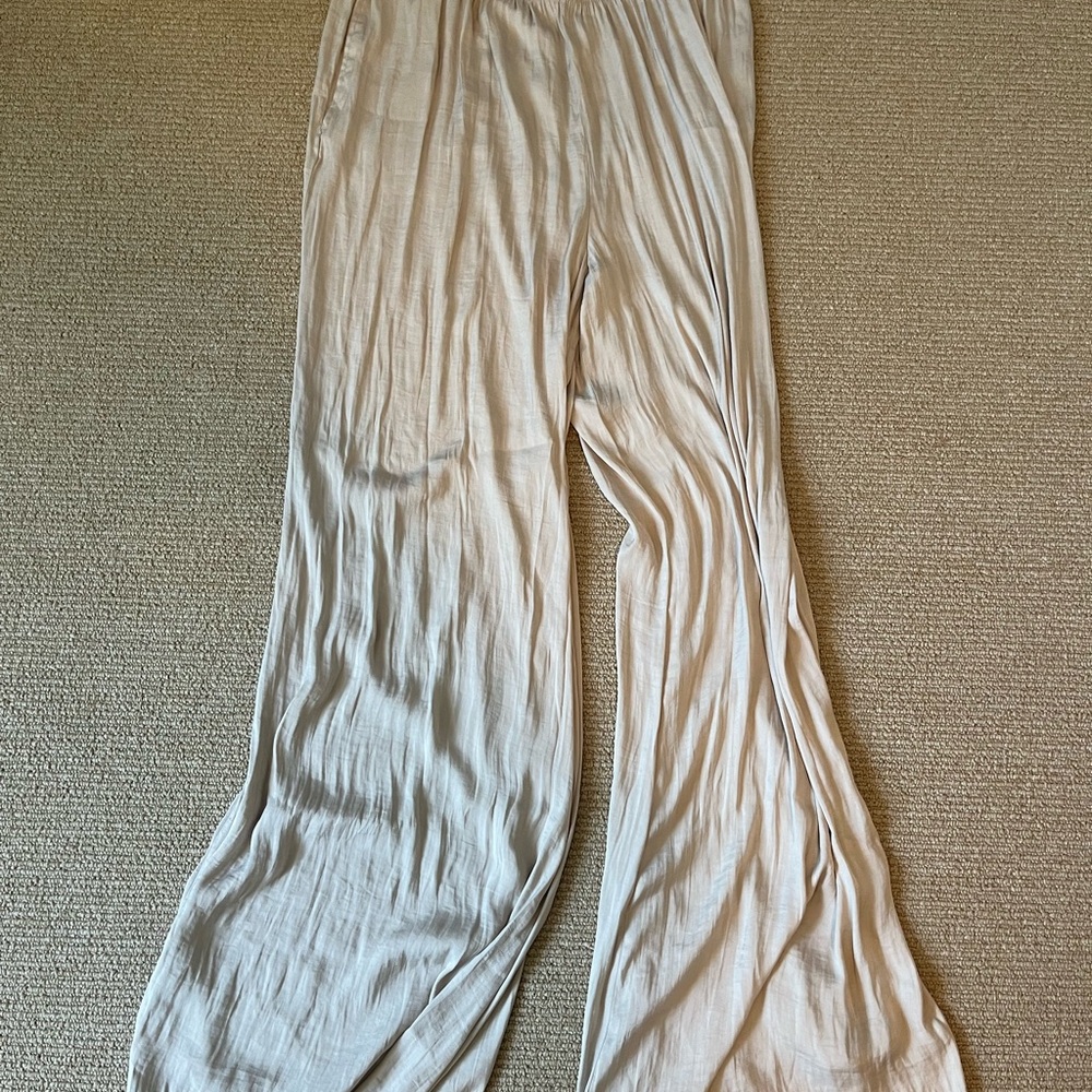 Zara Satin-Like Beige Elastic Waist Pants